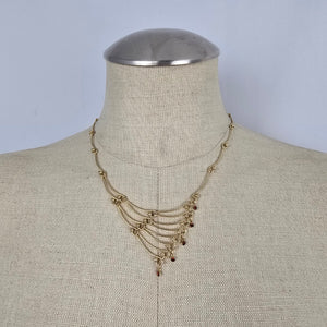 Vintage Gold Tone Brown Crystal Asymmetrical Necklace