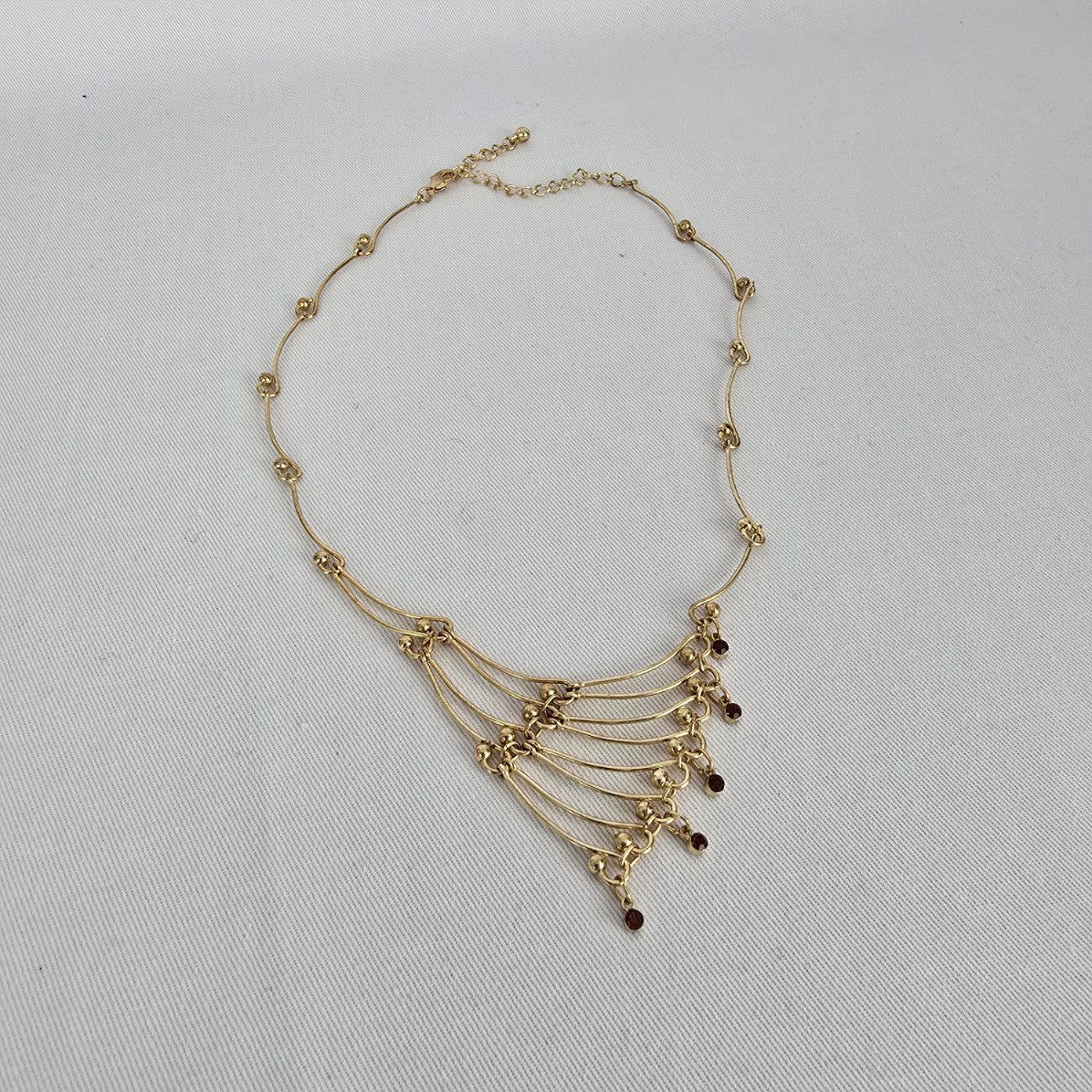 Vintage Gold Tone Brown Crystal Asymmetrical Necklace