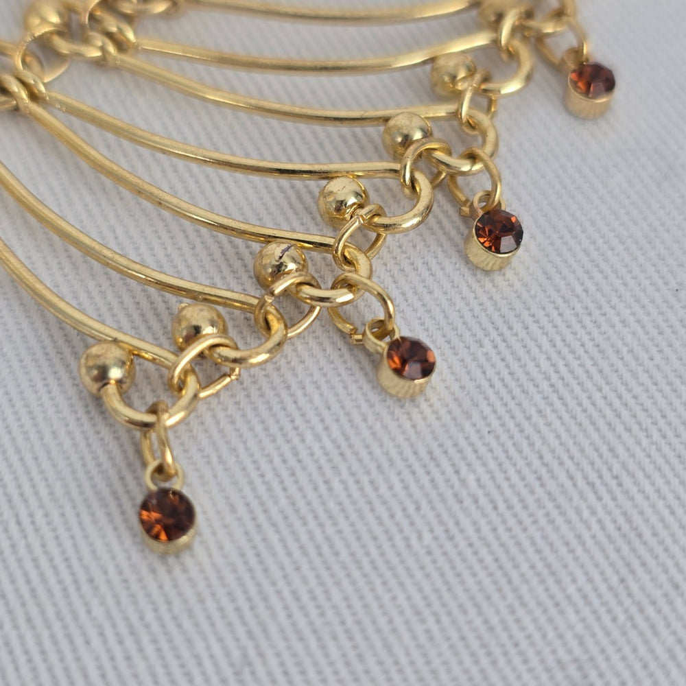 Vintage Gold Tone Brown Crystal Asymmetrical Necklace