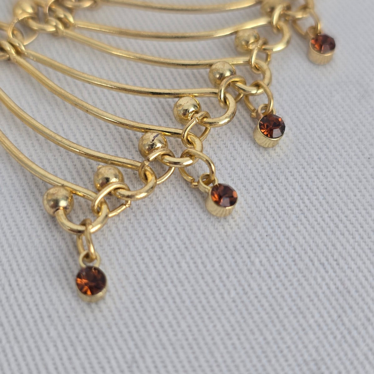 Vintage Gold Tone Brown Crystal Asymmetrical Necklace