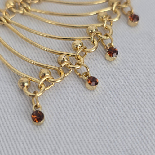 Vintage Gold Tone Brown Crystal Asymmetrical Necklace