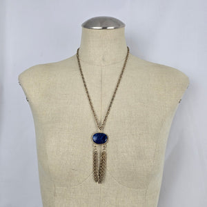 Sarah Coventry Gold Tone Marbled Blue Pendant Chain Necklace