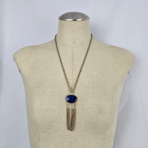 Sarah Coventry Gold Tone Marbled Blue Pendant Chain Necklace