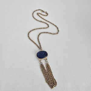 Sarah Coventry Gold Tone Marbled Blue Pendant Chain Necklace