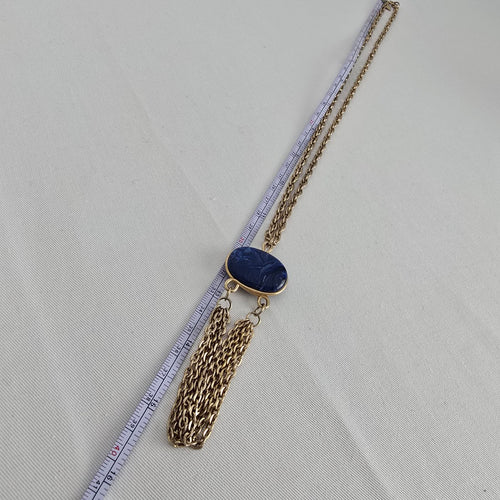 Sarah Coventry Gold Tone Marbled Blue Pendant Chain Necklace