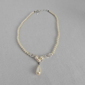 Vintage Vendome Silver Crystal Faux Pearl Teardrop Necklace