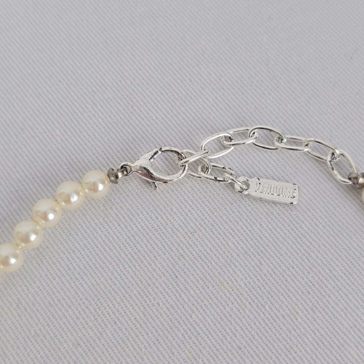 Vintage Vendome Silver Crystal Faux Pearl Teardrop Necklace