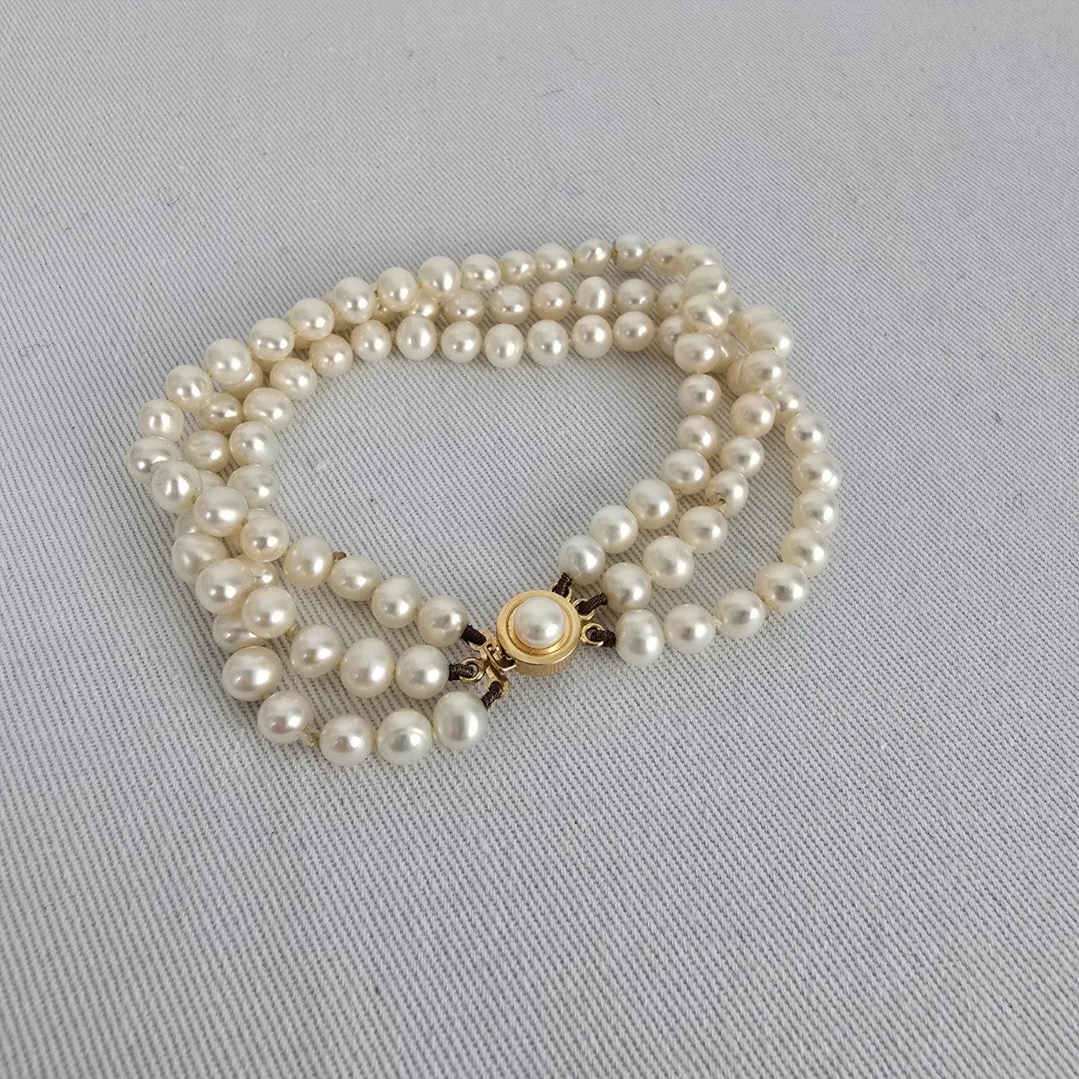 Vintage 14k Gold Pearl 3 Strand Bracelet