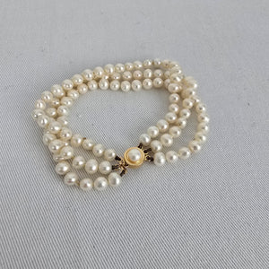 Vintage 14k Gold Pearl 3 Strand Bracelet