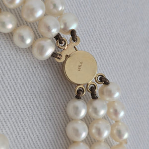 Vintage 14k Gold Pearl 3 Strand Bracelet