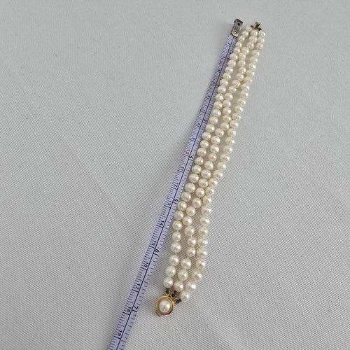 Vintage 14k Gold Pearl 3 Strand Bracelet