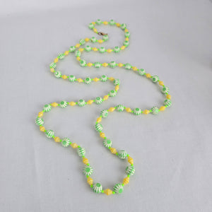 Vintage Green & Yellow Carved Beaded Long Necklace