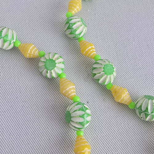 Vintage Green & Yellow Carved Beaded Long Necklace