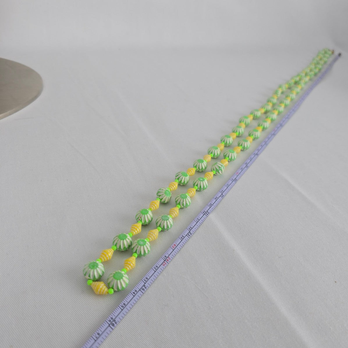 Vintage Green & Yellow Carved Beaded Long Necklace
