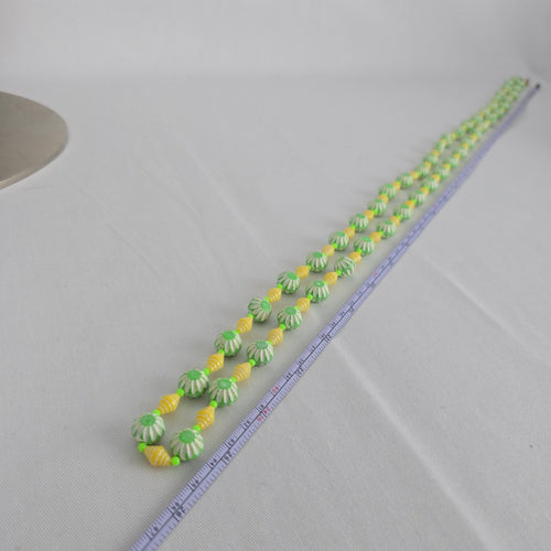 Vintage Green & Yellow Carved Beaded Long Necklace