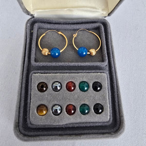 Vintage 14KT Yellow Gold Hoop Earrings 6 Sets of Natural Stone Beads
