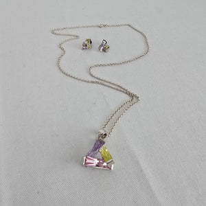 925 Sterling Silver Gemstone Crystal Pendant Necklace Earring Set