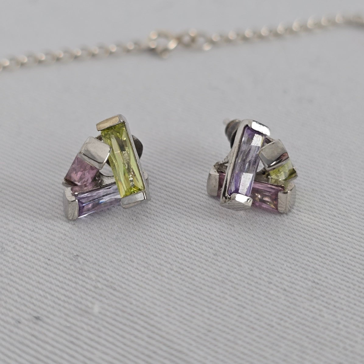 925 Sterling Silver Gemstone Crystal Pendant Necklace Earring Set