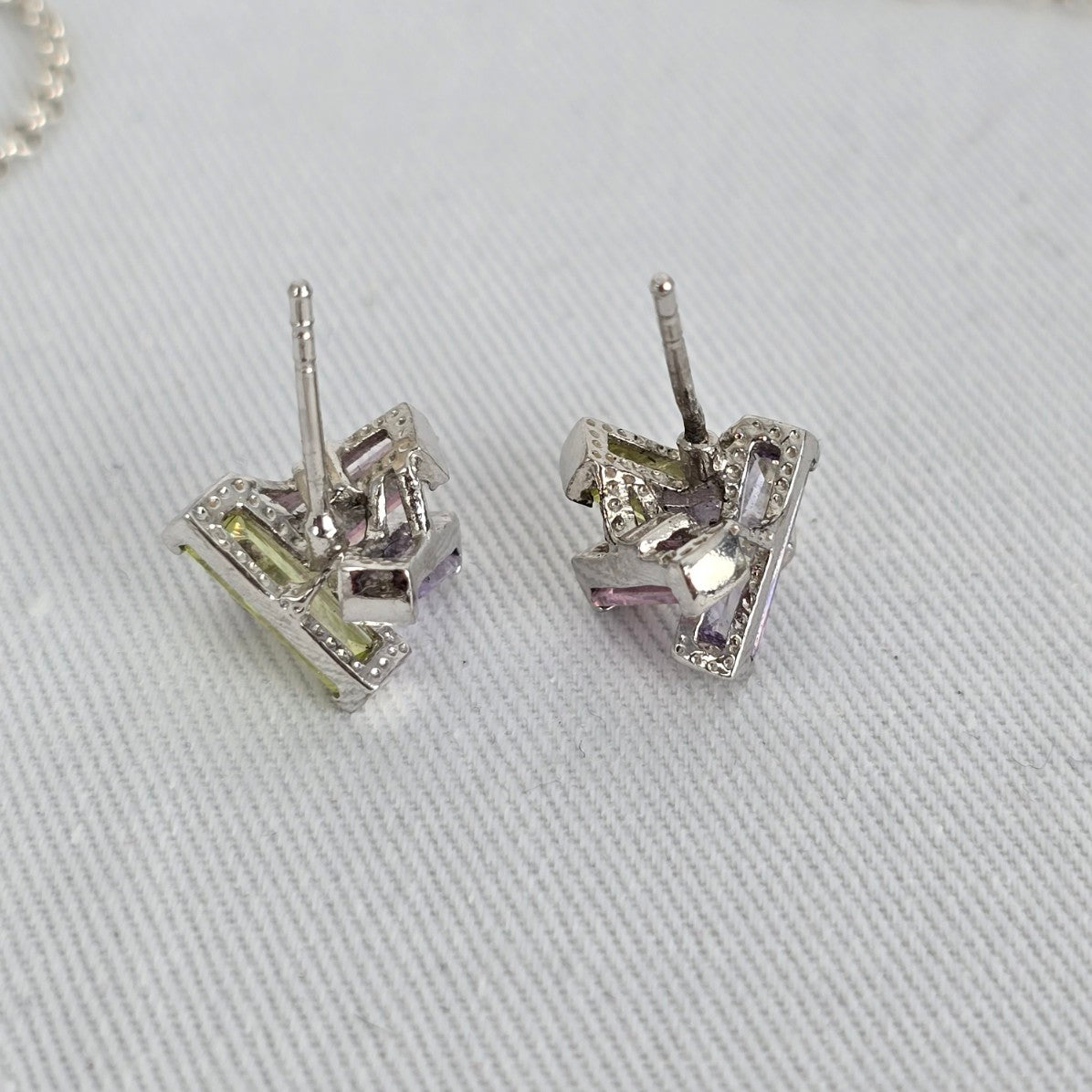 925 Sterling Silver Gemstone Crystal Pendant Necklace Earring Set