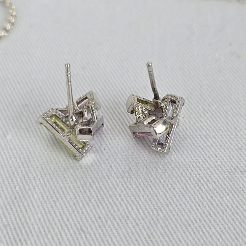 925 Sterling Silver Gemstone Crystal Pendant Necklace Earring Set