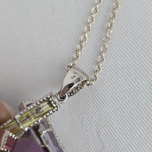 925 Sterling Silver Gemstone Crystal Pendant Necklace Earring Set
