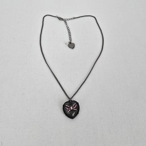 Betsey Johnson Black-Tone Pink Crystal Glitter Heart Pendant Necklace