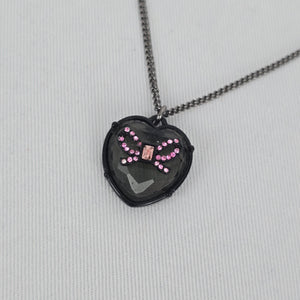 Betsey Johnson Black-Tone Pink Crystal Glitter Heart Pendant Necklace