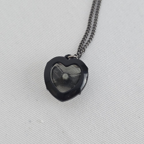 Betsey Johnson Black-Tone Pink Crystal Glitter Heart Pendant Necklace