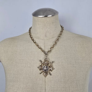 Vintage Gold Tone Shield Medieval Pendant Necklace