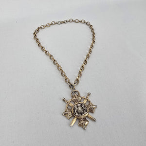 Vintage Gold Tone Shield Medieval Pendant Necklace