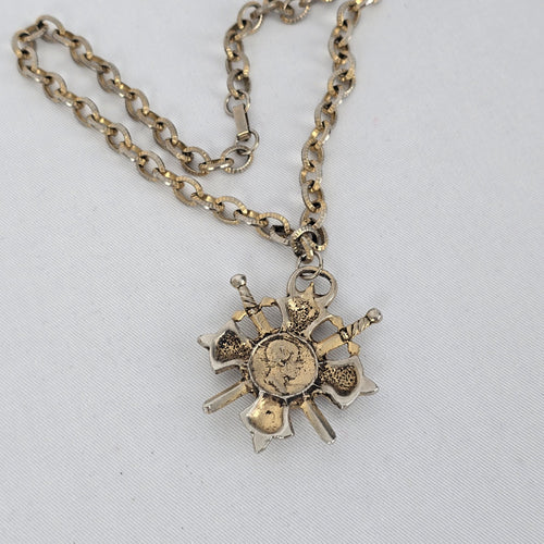Vintage Gold Tone Shield Medieval Pendant Necklace