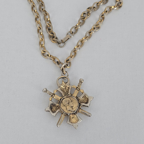Vintage Gold Tone Shield Medieval Pendant Necklace