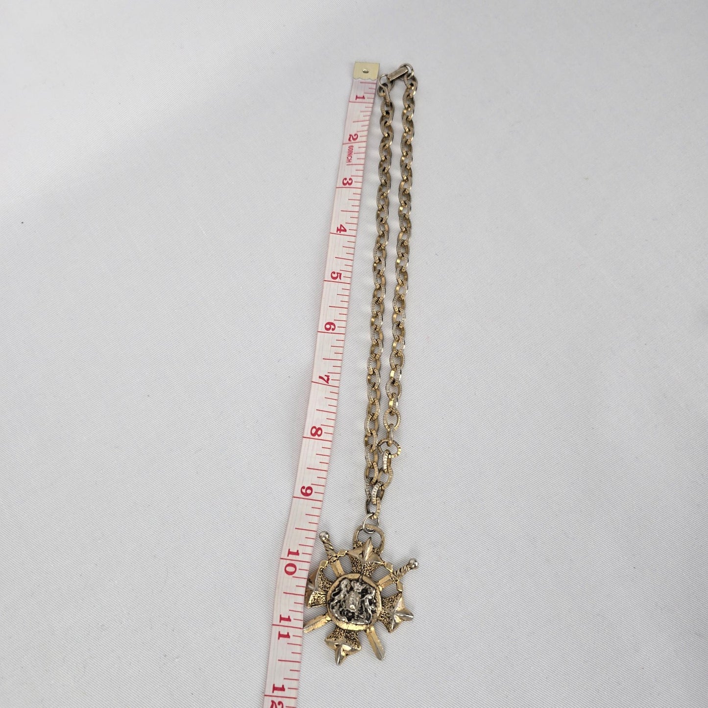 Vintage Gold Tone Shield Medieval Pendant Necklace