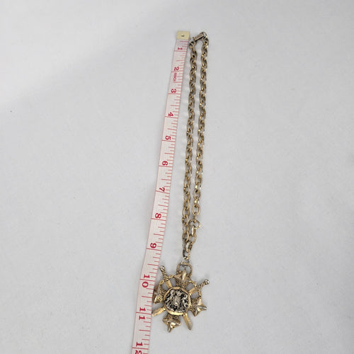 Vintage Gold Tone Shield Medieval Pendant Necklace