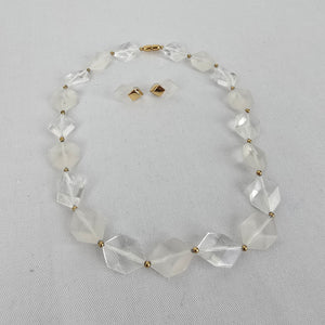 Vintage Avon Clear and Frosted Geometric Bead Necklace & Earring Set