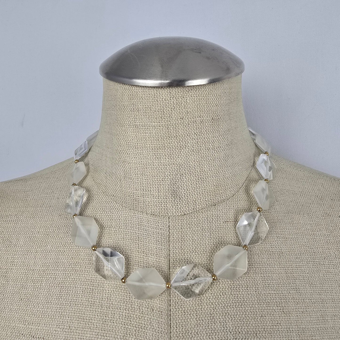 Vintage Avon Clear and Frosted Geometric Bead Necklace & Earring Set