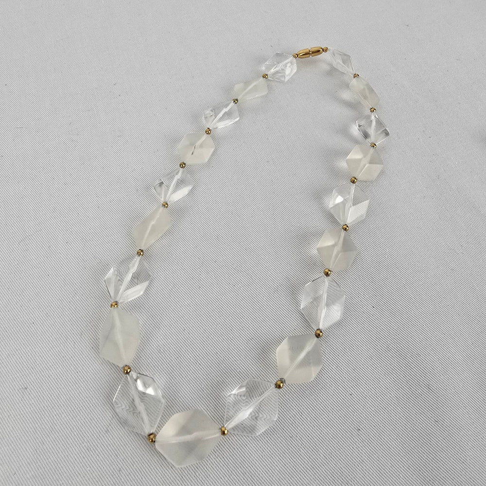 Vintage Avon Clear and Frosted Geometric Bead Necklace & Earring Set