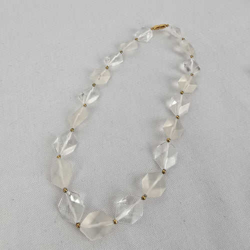 Vintage Avon Clear and Frosted Geometric Bead Necklace & Earring Set
