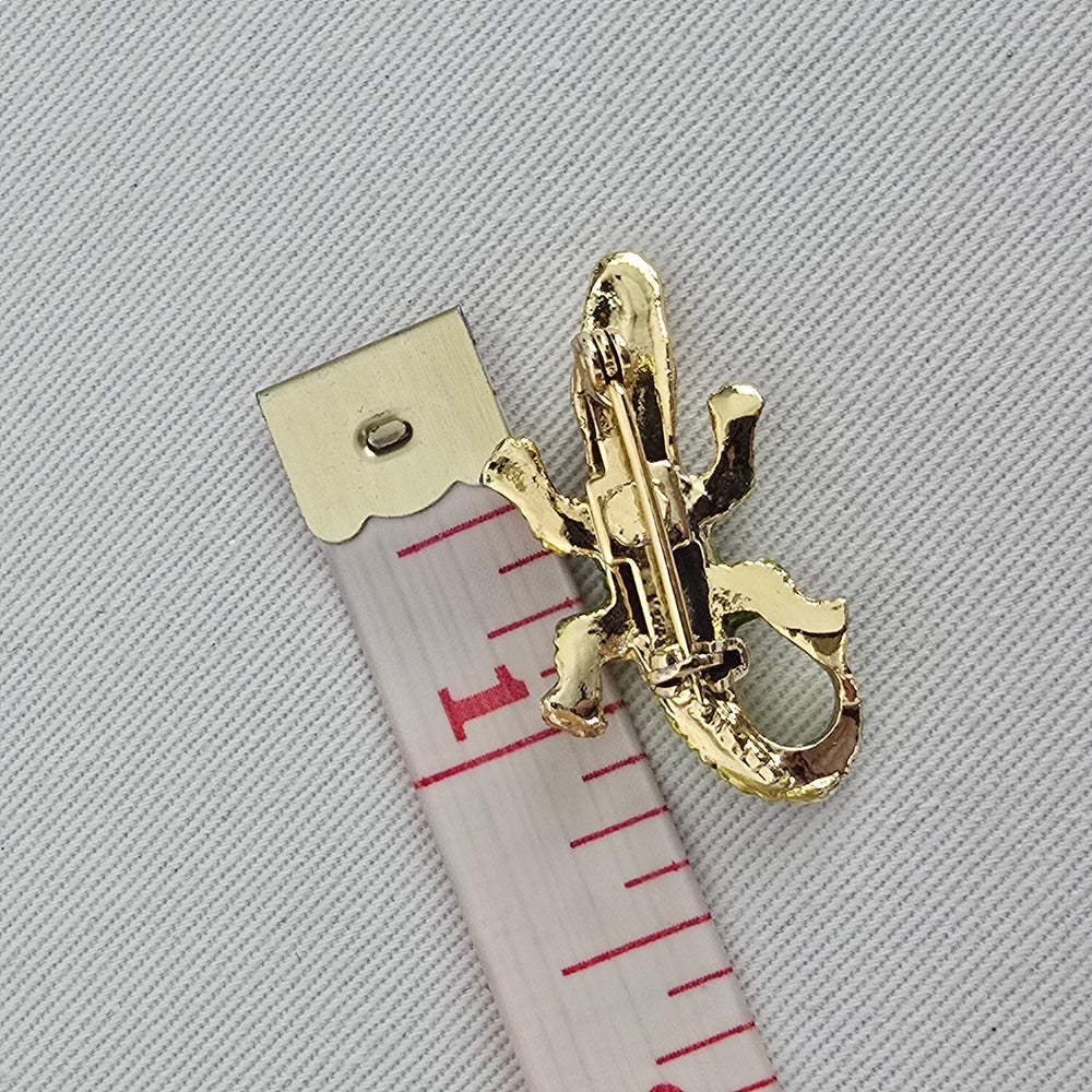 Vintage Gold & Green Enamel Crocodile Mini Brooch
