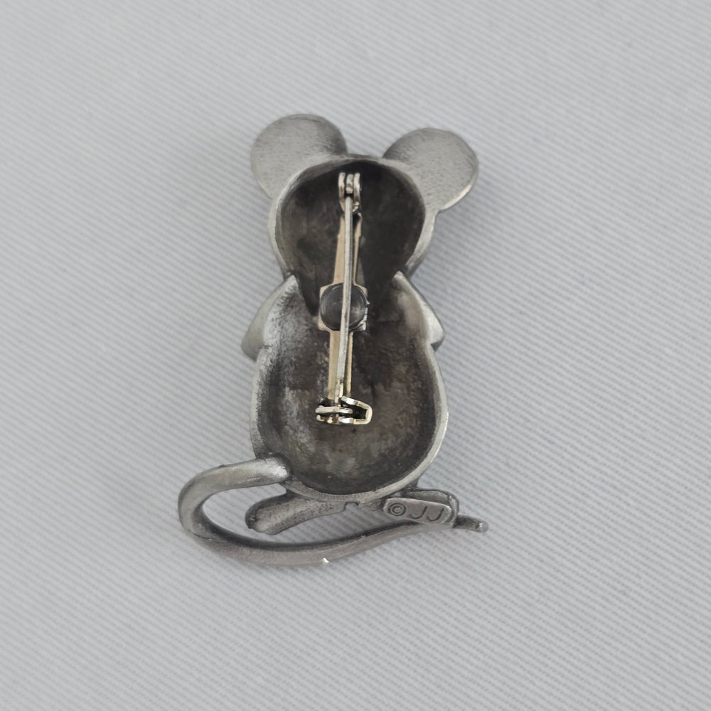 Vintage JJ Silvertone Matte Blind Mouse Brooch