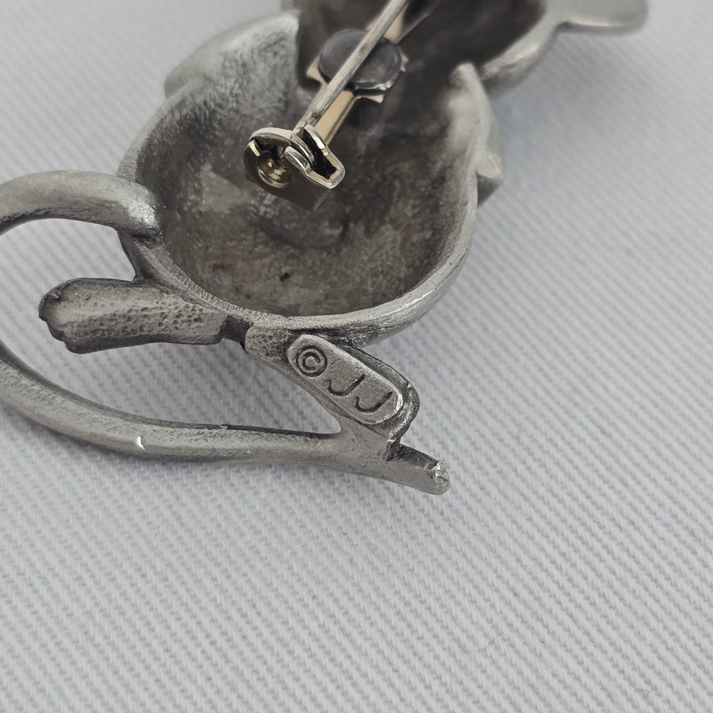 Vintage JJ Silvertone Matte Blind Mouse Brooch