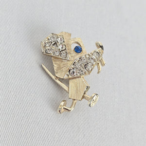 Vintage Gold Tone AB Rhinestone Cartoon Mouse Brooch