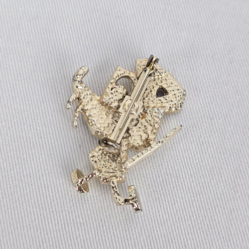 Vintage Gold Tone AB Rhinestone Cartoon Mouse Brooch