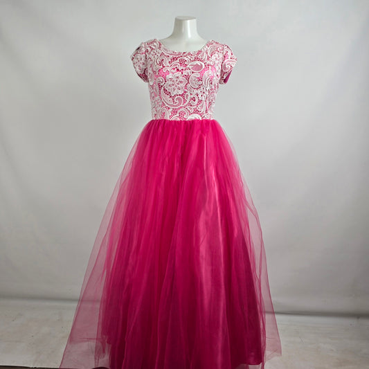 Symphony of Venus White Lace Pink Tulle Grad Gown Size S