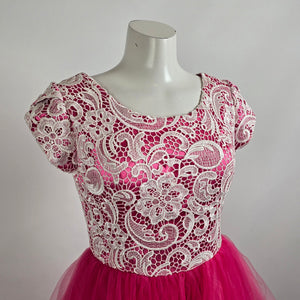 Symphony of Venus White Lace Pink Tulle Grad Gown Size S