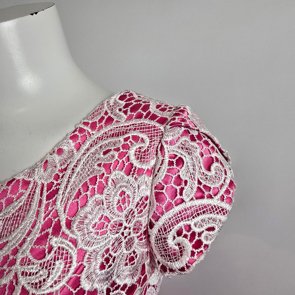 Symphony of Venus White Lace Pink Tulle Grad Gown Size S