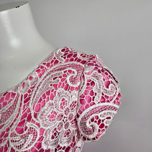 Symphony of Venus White Lace Pink Tulle Grad Gown Size S