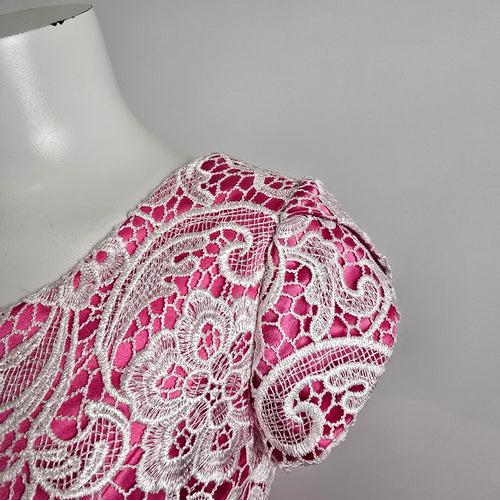 Symphony of Venus White Lace Pink Tulle Grad Gown Size S