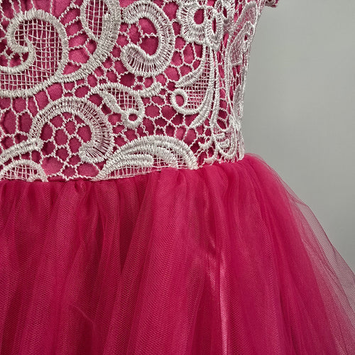 Symphony of Venus White Lace Pink Tulle Grad Gown Size S