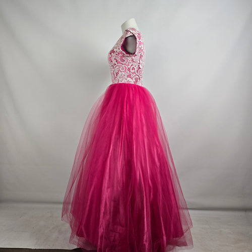 Symphony of Venus White Lace Pink Tulle Grad Gown Size S